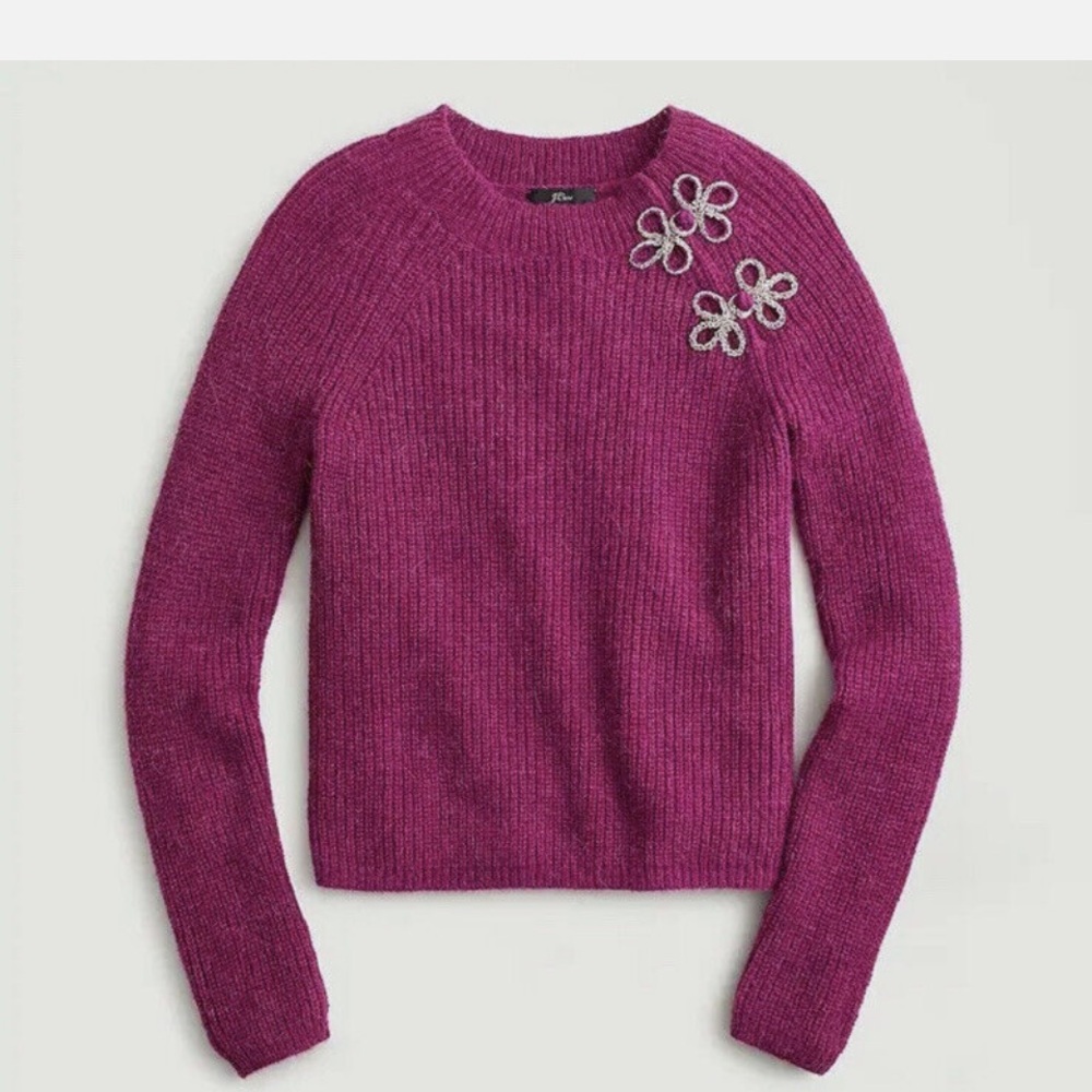 NWT J. Crew Ribbed Sweater w/ Silver Beaded Double Clasp Sz M